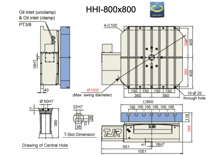 Горизонтальный поворотный индексный стол с ЧПУ TJR HHI-800x800